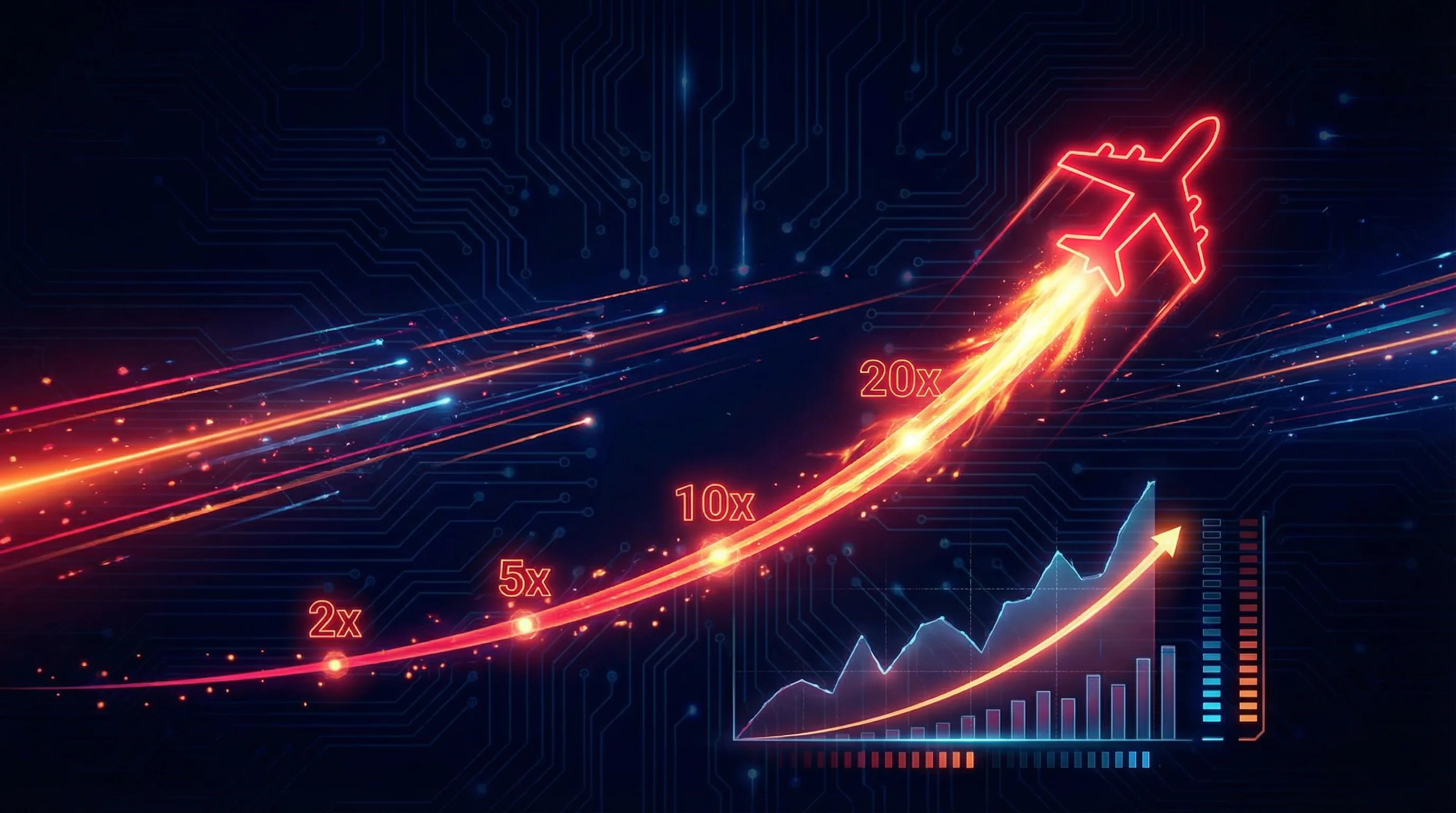 Juego Aviator con avión despegando y multiplicadores crecientes