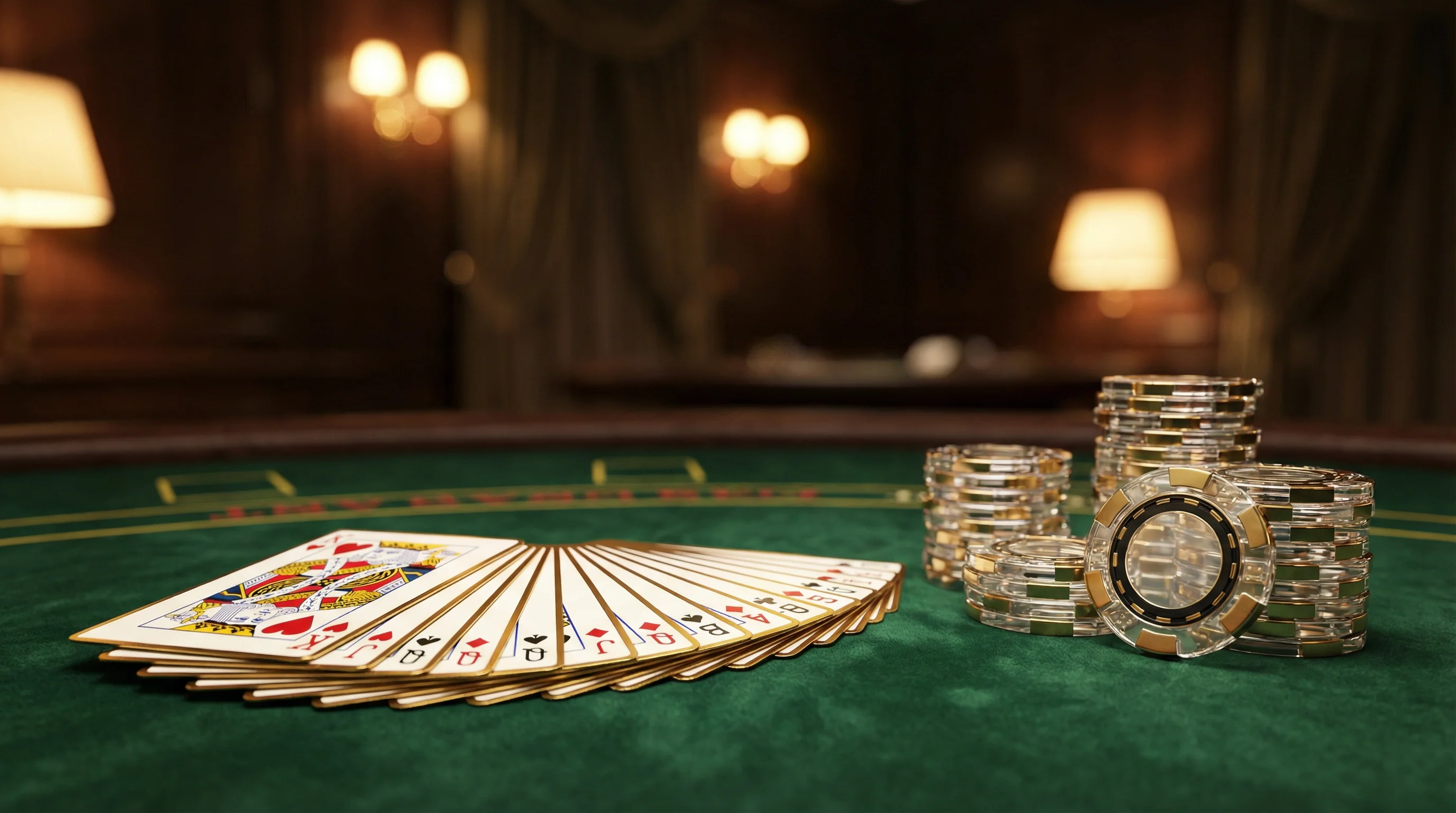 Juego de bacará con cartas elegantes y fichas de casino