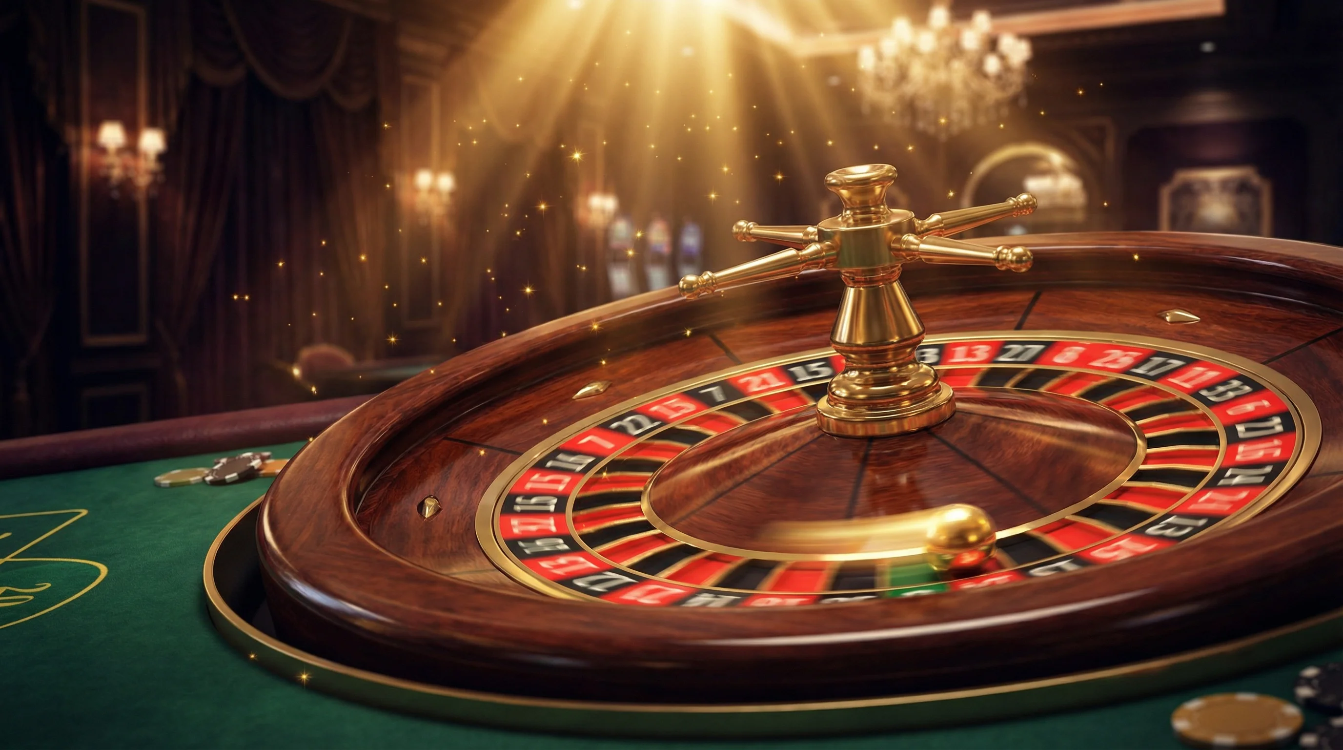 Ruleta de casino girando con bola dorada
